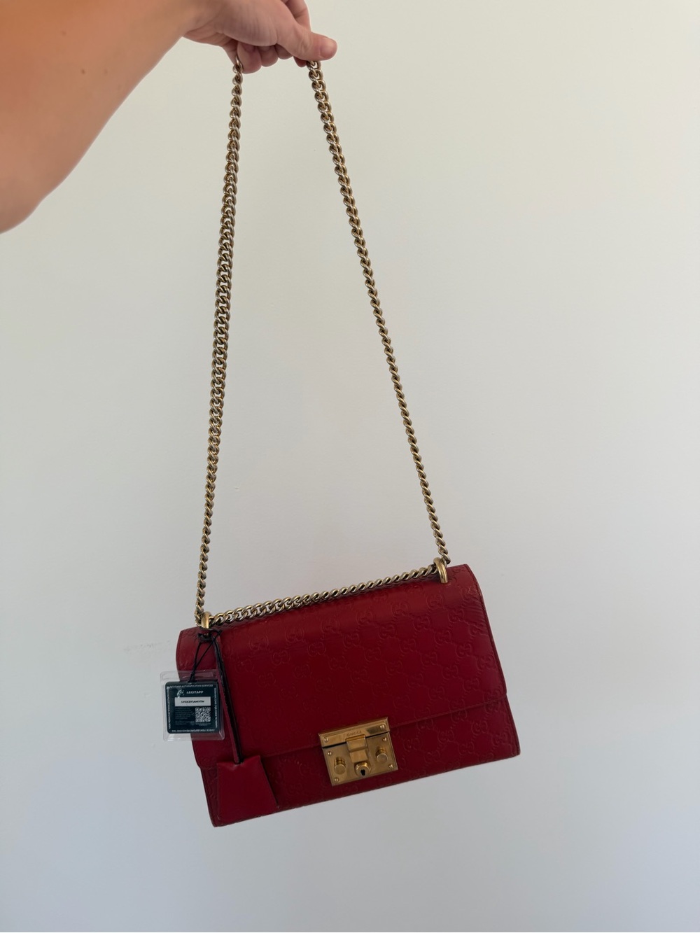 GUCCI ✨ RED LEATHER LARGE PADLOCK CHAIN SHOULDER BAG - Picture 14 of 16